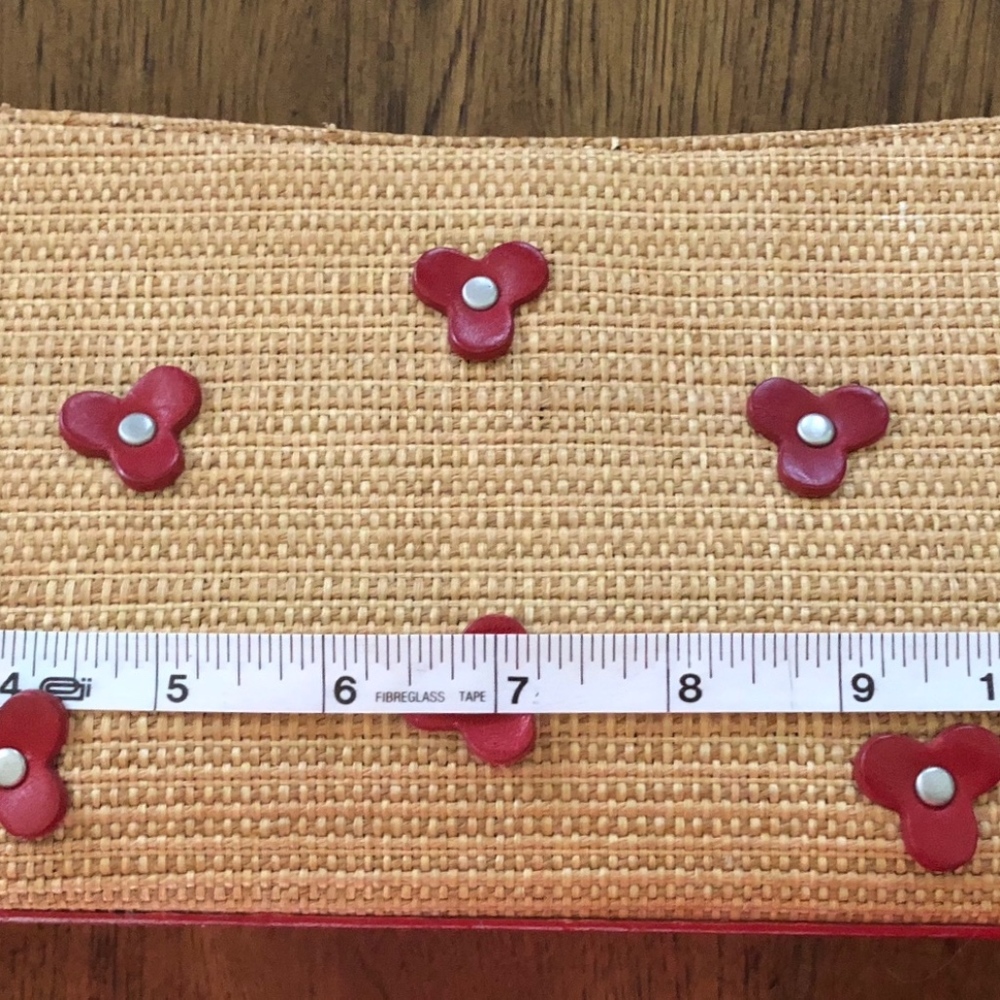 Cole Haan Straw Handbag with Red Leather Flowers - Picture 6 of 8